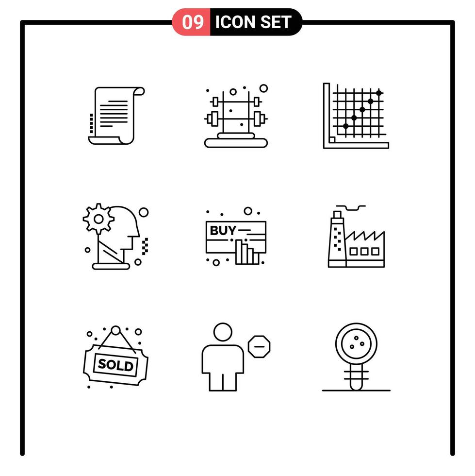 Outline Pack of 9 Universal Symbols of buy mechanism correction man brain Editable Vector Design Elements