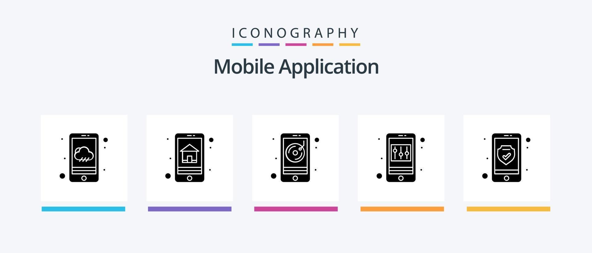 Mobile Application Glyph 5 Icon Pack Including privacy. audio. control. app. Creative Icons Design vector