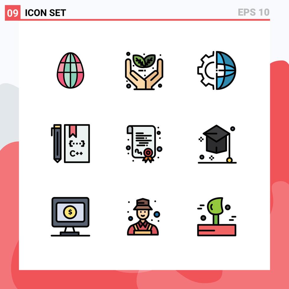 Universal Icon Symbols Group of 9 Modern Filledline Flat Colors of certification develop gear coding c Editable Vector Design Elements