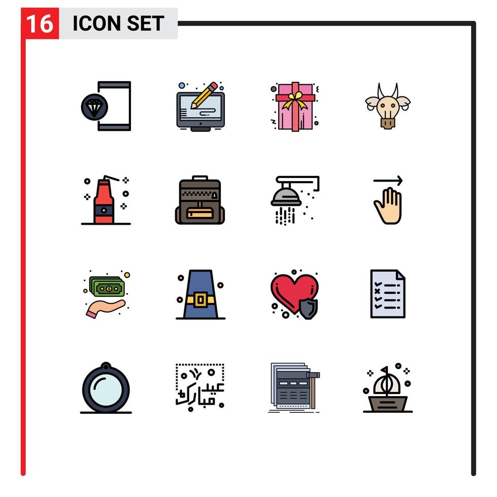 16 Creative Icons Modern Signs and Symbols of bomb indian screen bull adornment Editable Creative Vector Design Elements