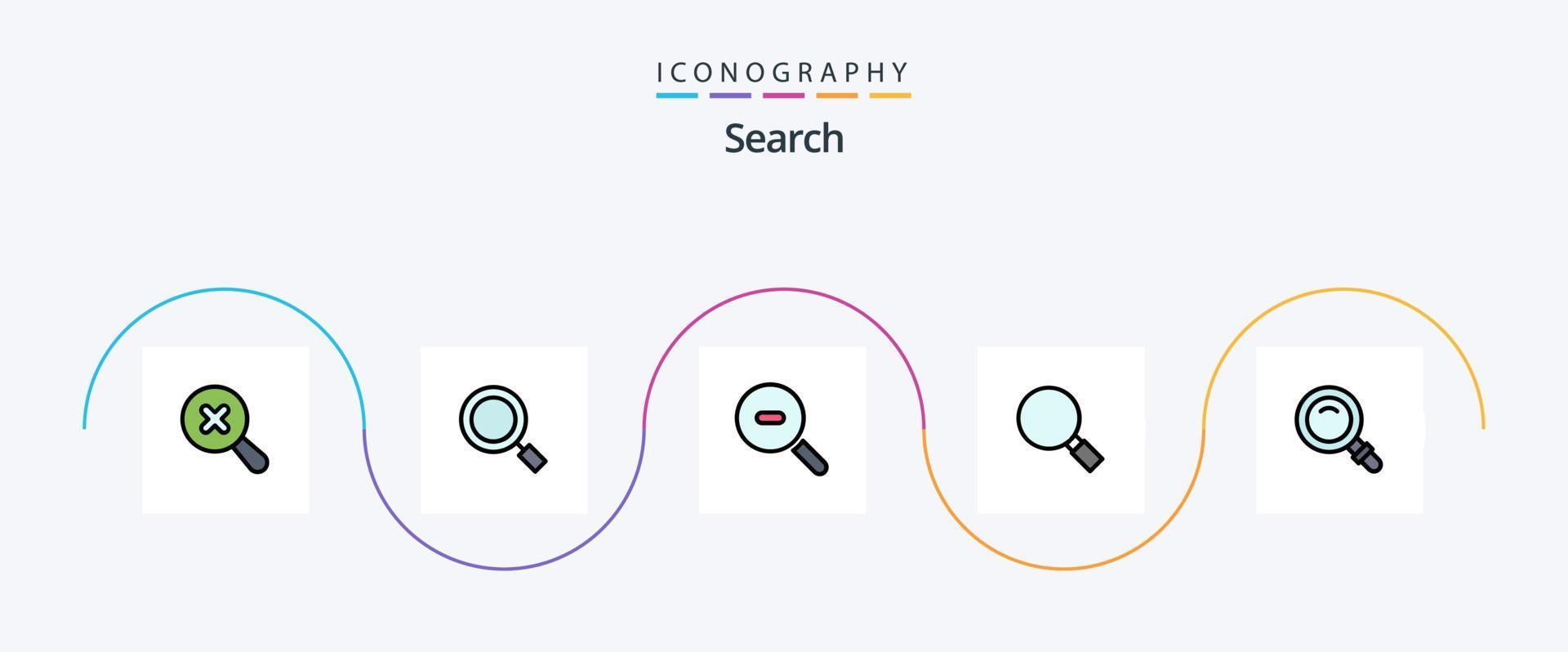 buscar línea lleno plano 5 5 icono paquete incluso vaso. buscar. investigación. encontrar. aumentador vector