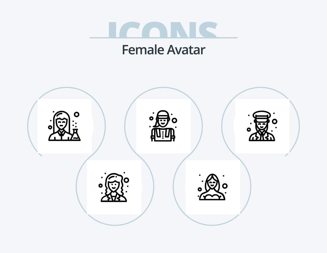 hembra avatar línea icono paquete 5 5 icono diseño. medicamento. químico. femenino. datos científico. analizador vector