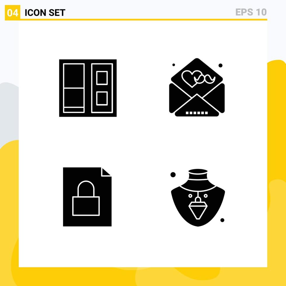 Set of 4 Modern UI Icons Symbols Signs for building lock day wishes jewelry Editable Vector Design Elements