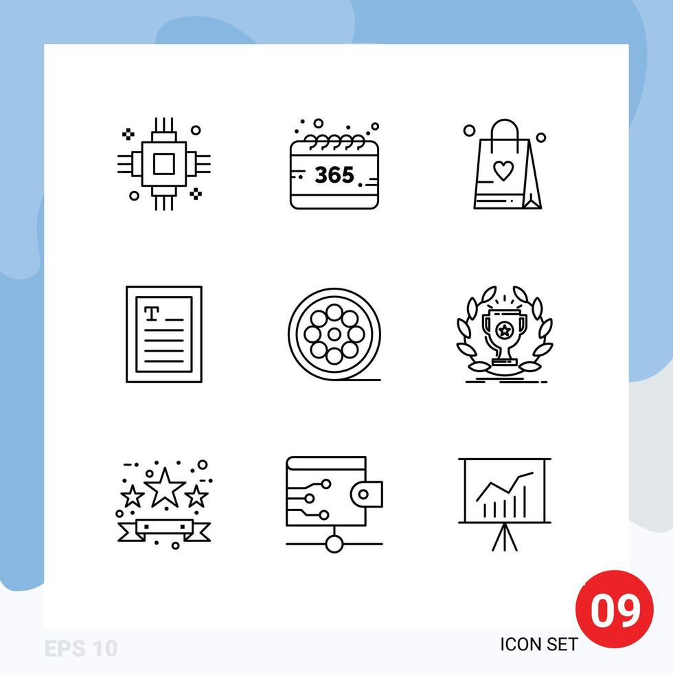 Modern Set of 9 Outlines Pictograph of movie design year reader ebook Editable Vector Design Elements