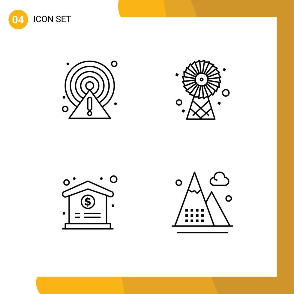 Set of 4 Modern UI Icons Symbols Signs for alert dollar point energy activities Editable Vector Design Elements