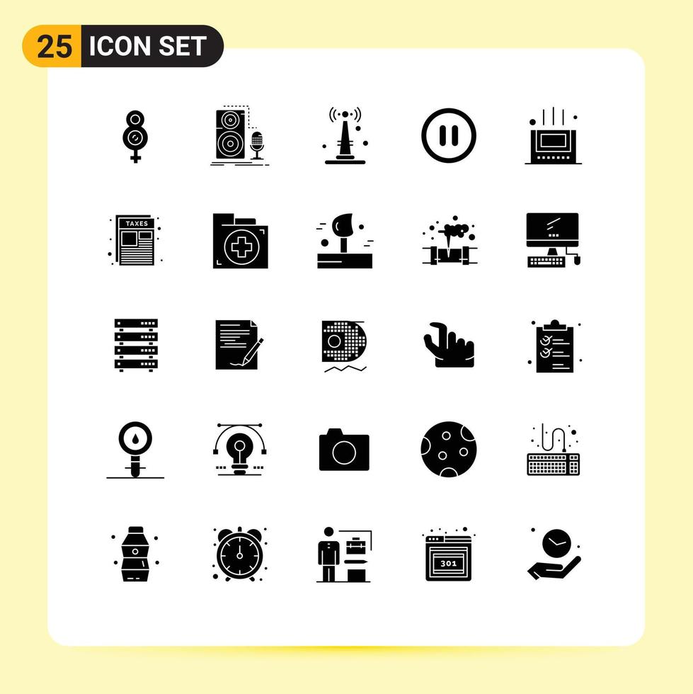 Set of 25 Commercial Solid Glyphs pack for room bath internet user interface Editable Vector Design Elements