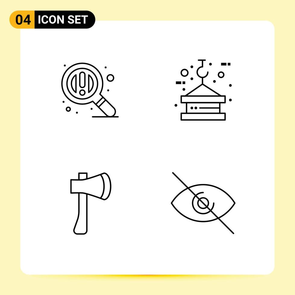 Universal Icon Symbols Group of 4 Modern Filledline Flat Colors of find ax tool crane rope axe tool Editable Vector Design Elements