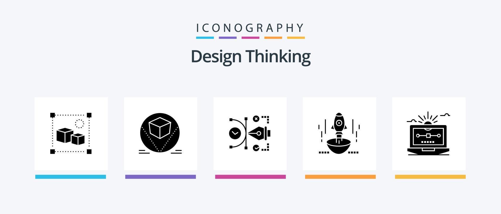 Design Thinking Glyph 5 Icon Pack Including startup. rocket. deliver. launch. digital. Creative Icons Design vector