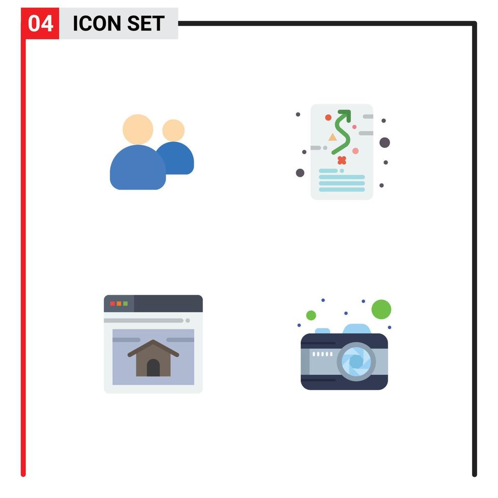Universal Icon Symbols Group of 4 Modern Flat Icons of friends seo team plan webpage Editable Vector Design Elements