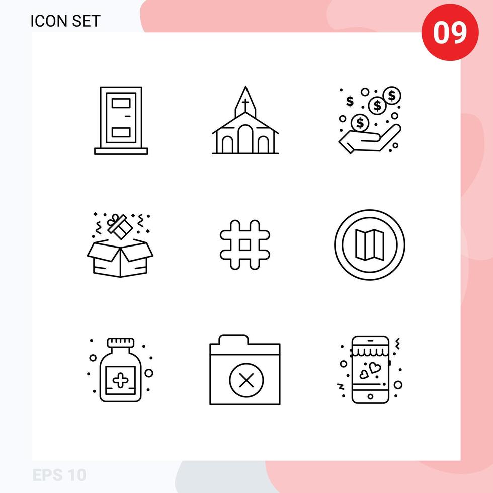 9 Outline concept for Websites Mobile and Apps twitter hash tag profit follow box Editable Vector Design Elements