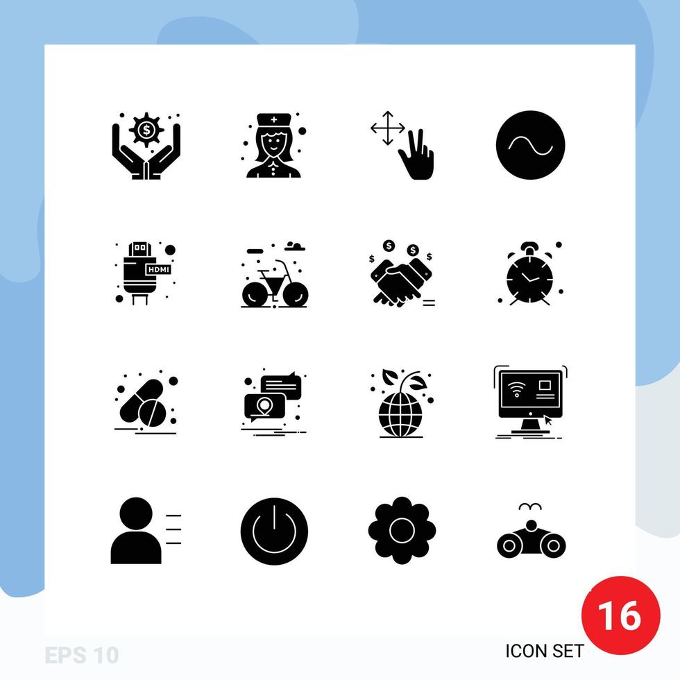 Pictogram Set of 16 Simple Solid Glyphs of life hdmi gesture extension wave Editable Vector Design Elements