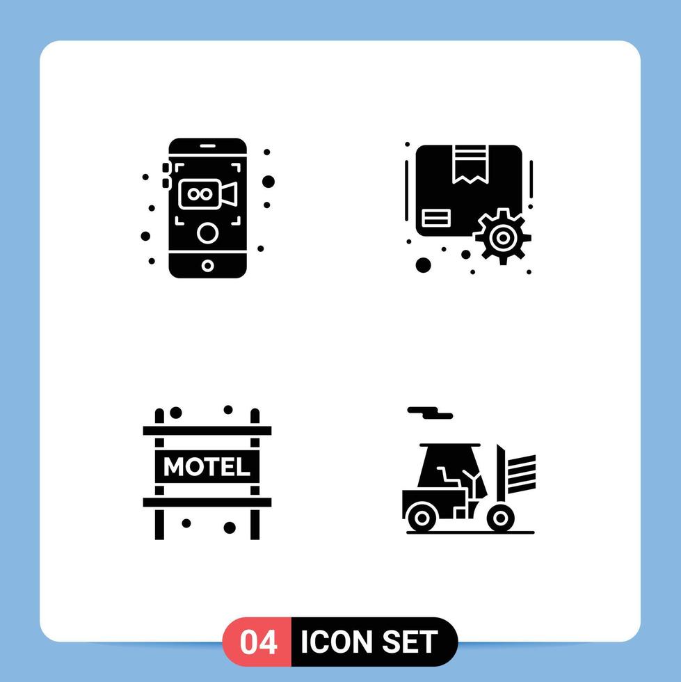 Pack of creative Solid Glyphs of camera motel mobile recording parcel forklift Editable Vector Design Elements