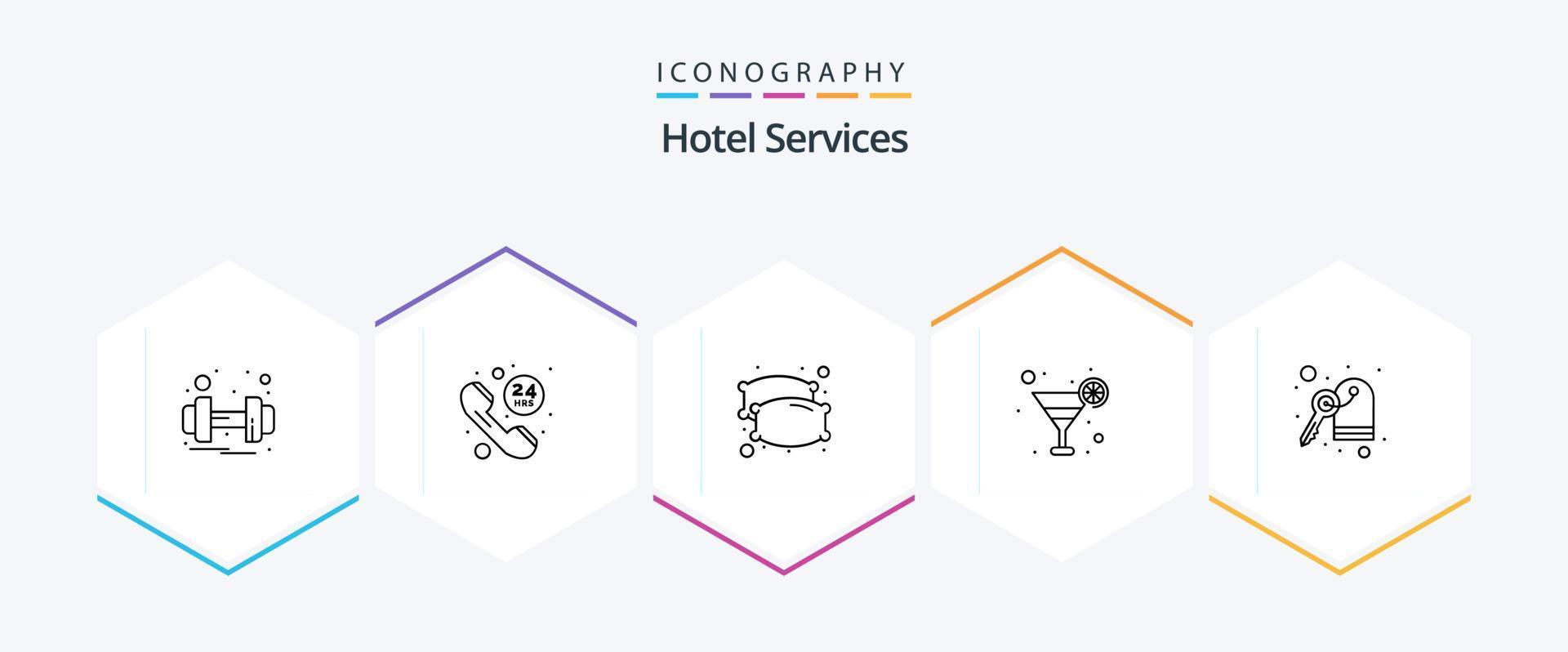 Hotel Services 25 Line icon pack including room. hotel. dream. juice. cocktail vector