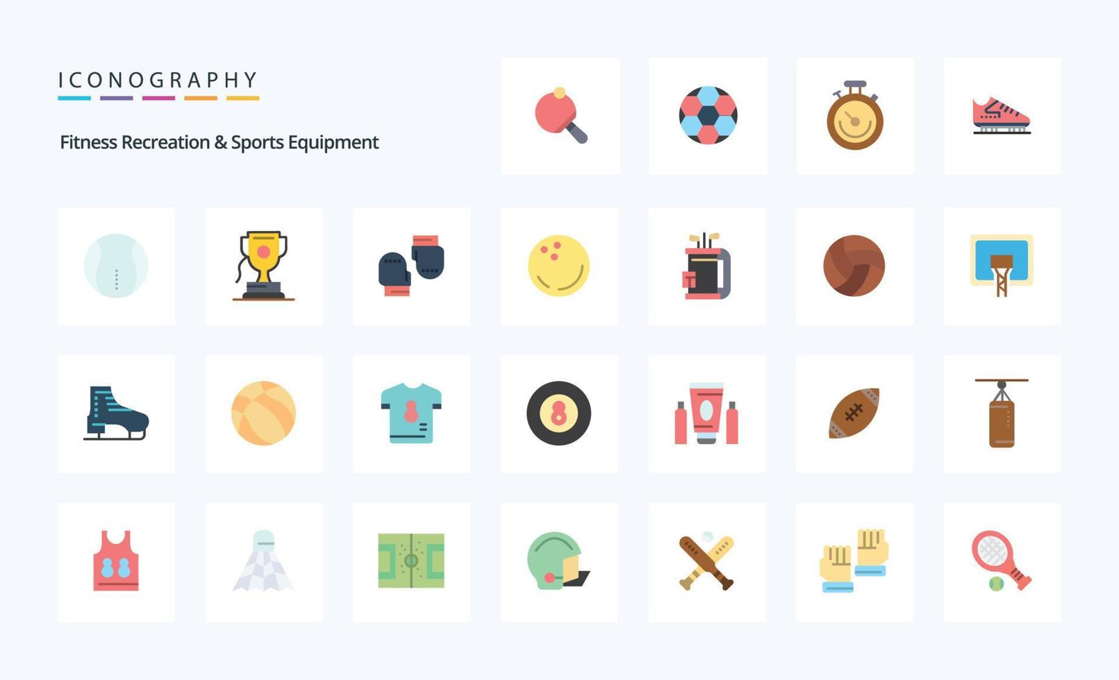25 Fitness Recreation And Sports Equipment Flat color icon pack vector