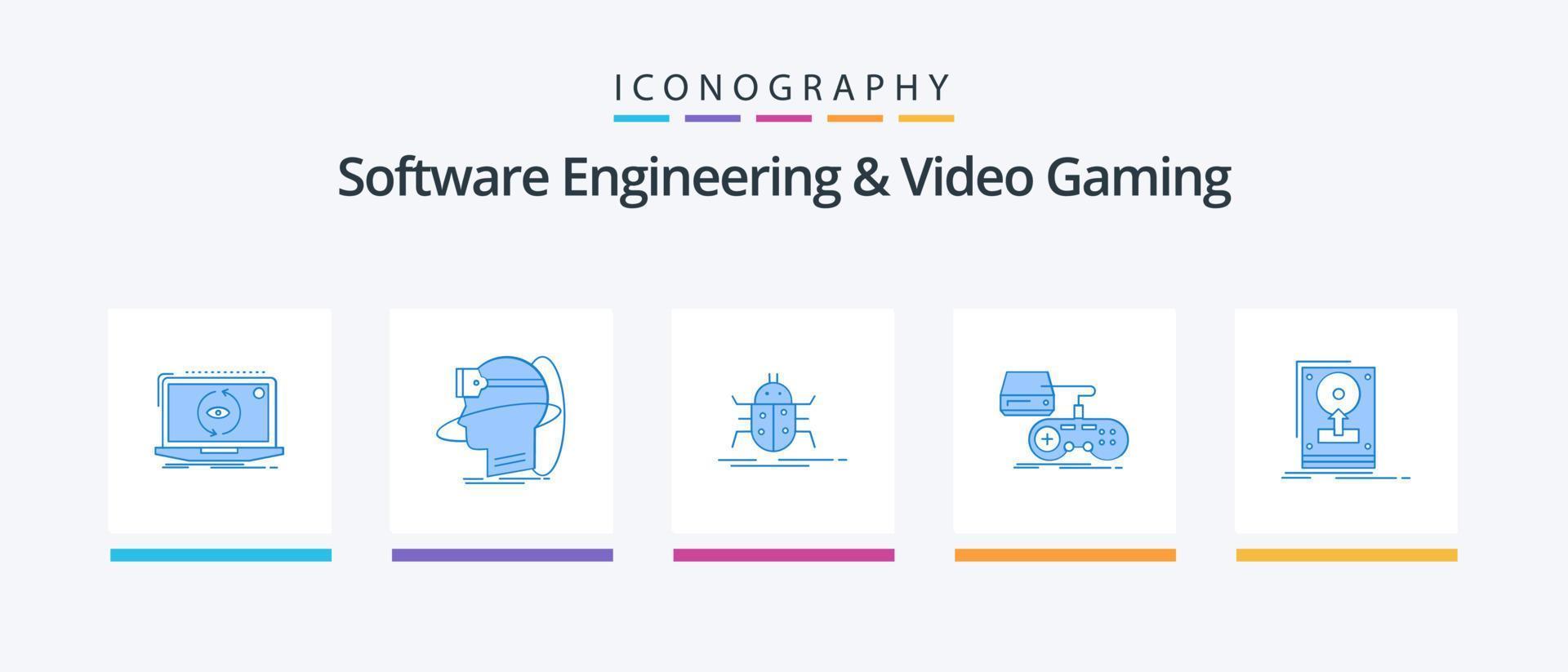 Software Engineering And Video Gaming Blue 5 Icon Pack Including game. virus. user. testing. bugs. Creative Icons Design vector