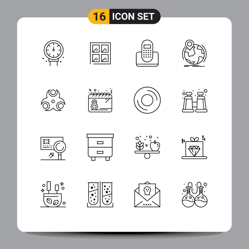 Set of 16 Commercial Outlines pack for hazard pin communication worldwide location Editable Vector Design Elements