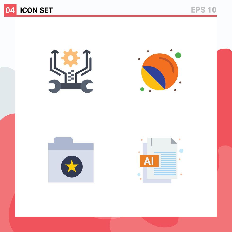 Set of 4 Vector Flat Icons on Grid for control favorite tools printer star Editable Vector Design Elements