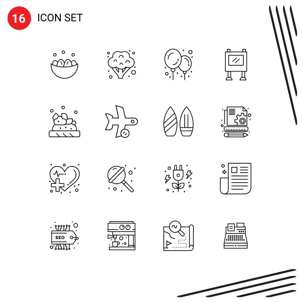 Stock Vector Icon Pack of 16 Line Signs and Symbols for flight food baby stuff bruschetta billboard Editable Vector Design Elements