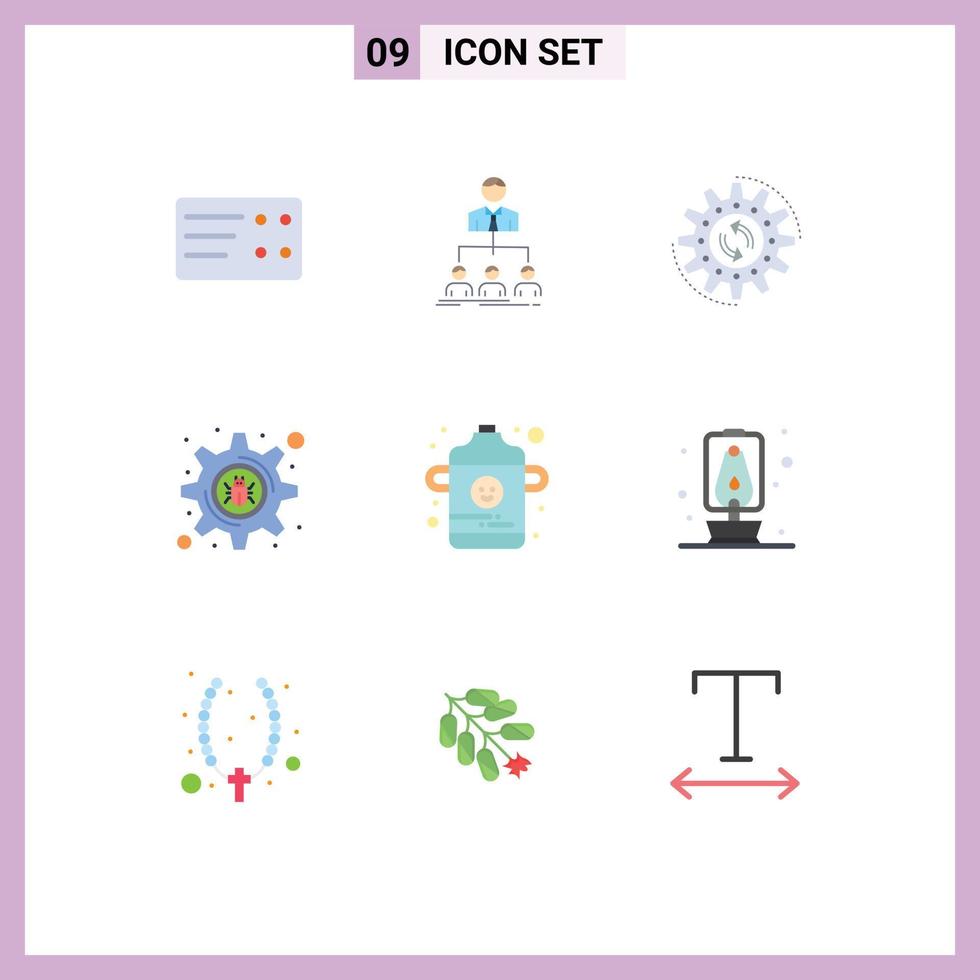 9 Thematic Vector Flat Colors and Editable Symbols of infant baby process setting bug cyber crime Editable Vector Design Elements