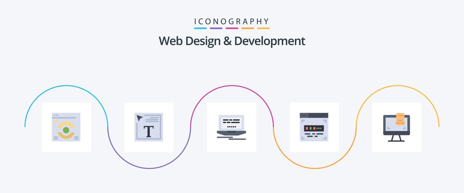 web diseño y desarrollo plano 5 5 icono paquete incluso . monitor. web. computadora. frente final desarrollo vector