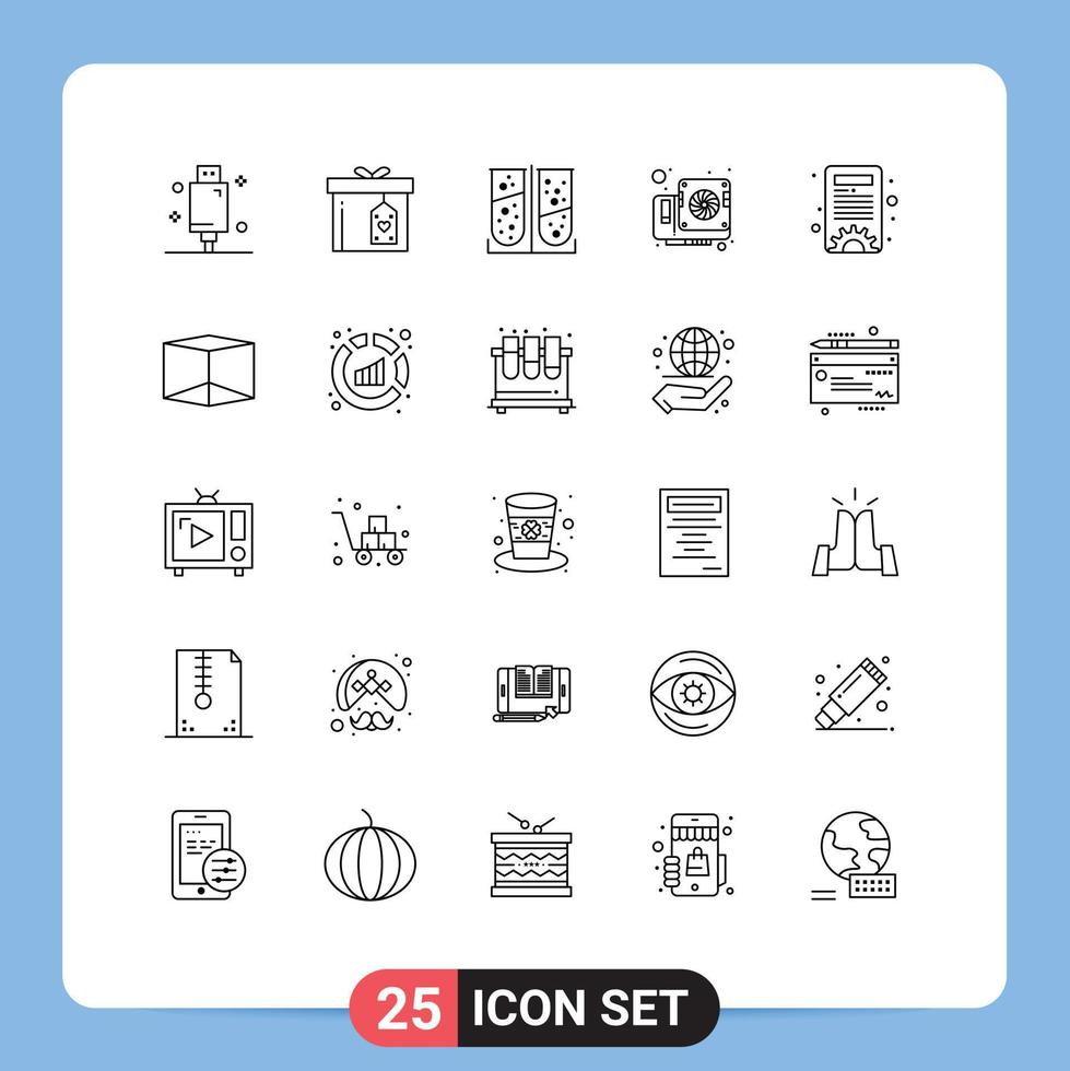 Set of 25 Commercial Lines pack for content management hardware delivery computer laboratory test Editable Vector Design Elements