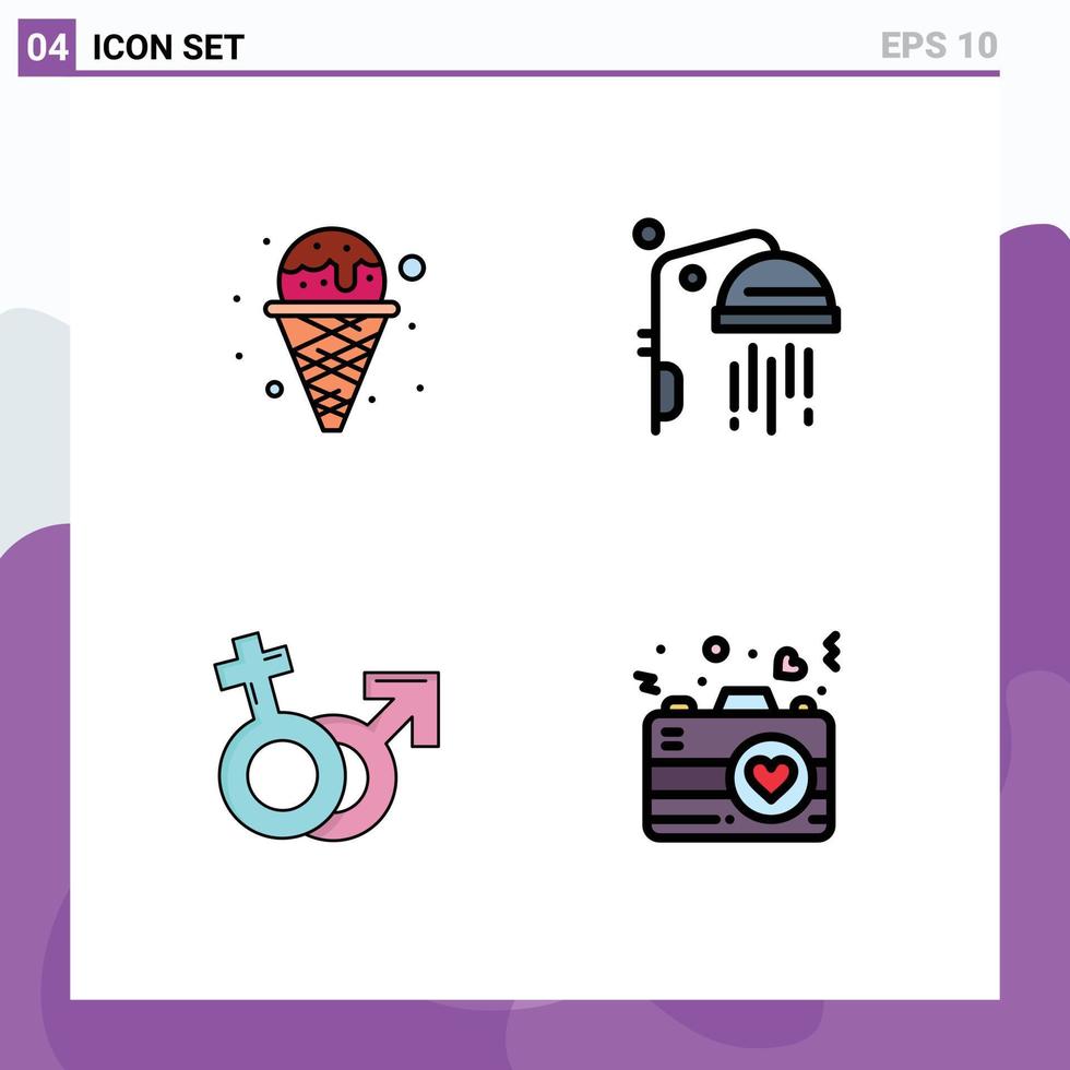 Pictogram Set of 4 Simple Filledline Flat Colors of cream mars waffle shower female Editable Vector Design Elements