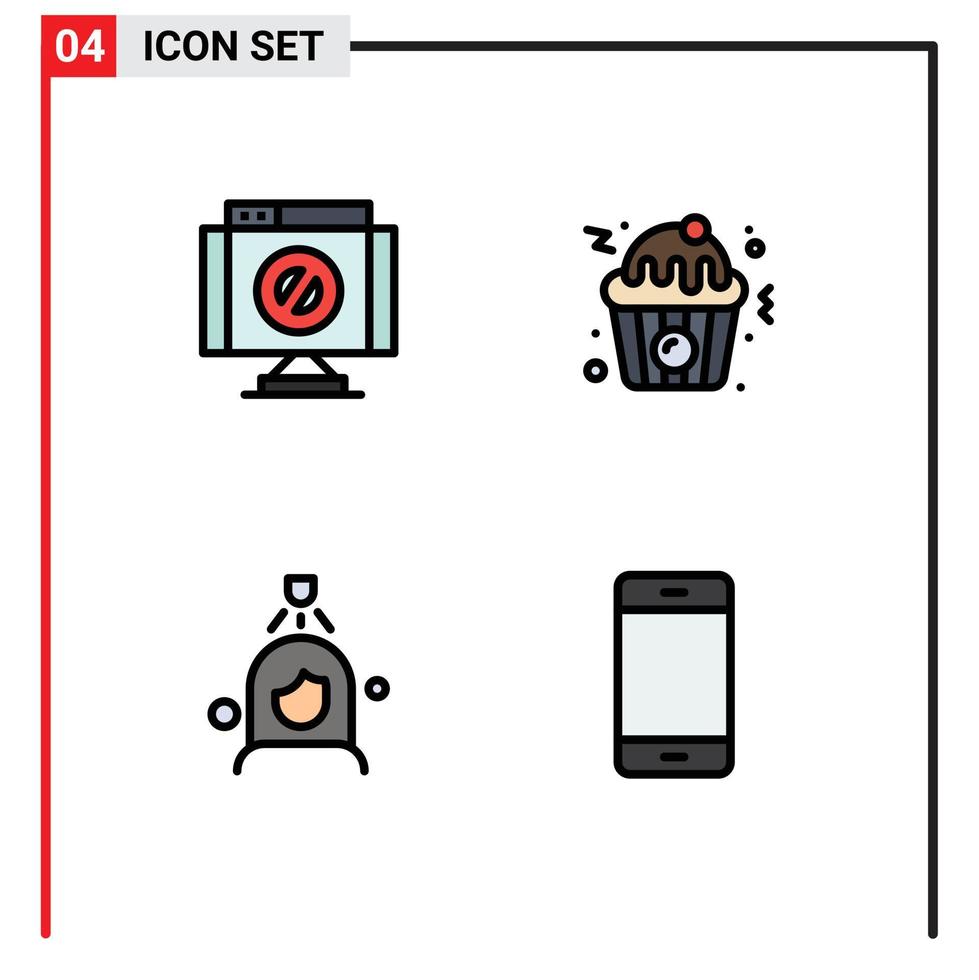 Set of 4 Modern UI Icons Symbols Signs for cross wash stop fast computers Editable Vector Design Elements