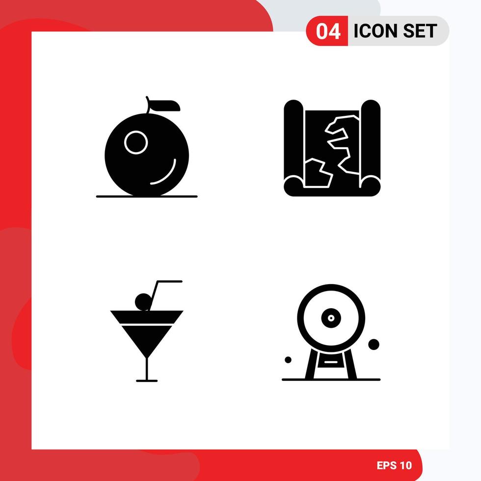 Universal Icon Symbols Group of 4 Modern Solid Glyphs of fruit architecture map drink ferris wheel Editable Vector Design Elements