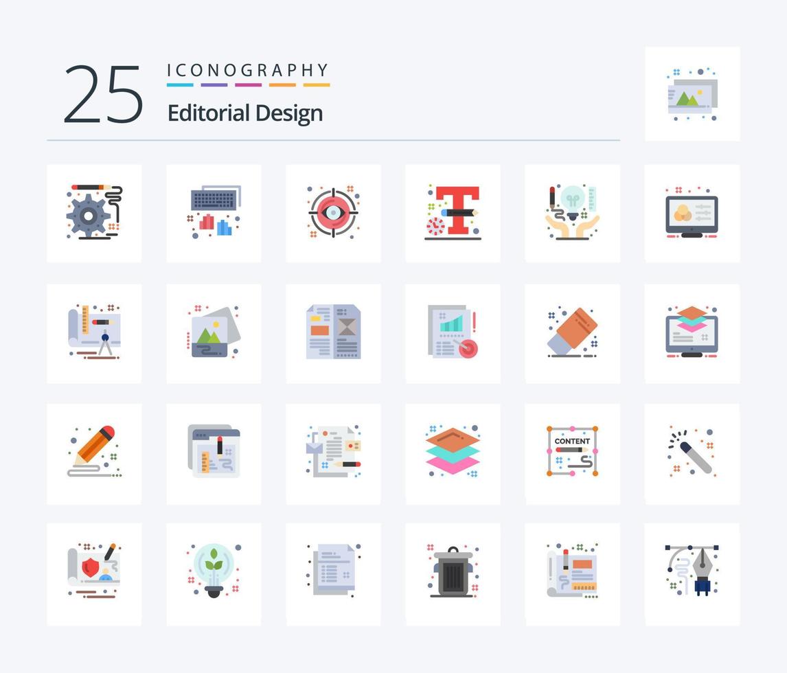 Editorial Design 25 Flat Color icon pack including art. design. focus. sketch. design vector