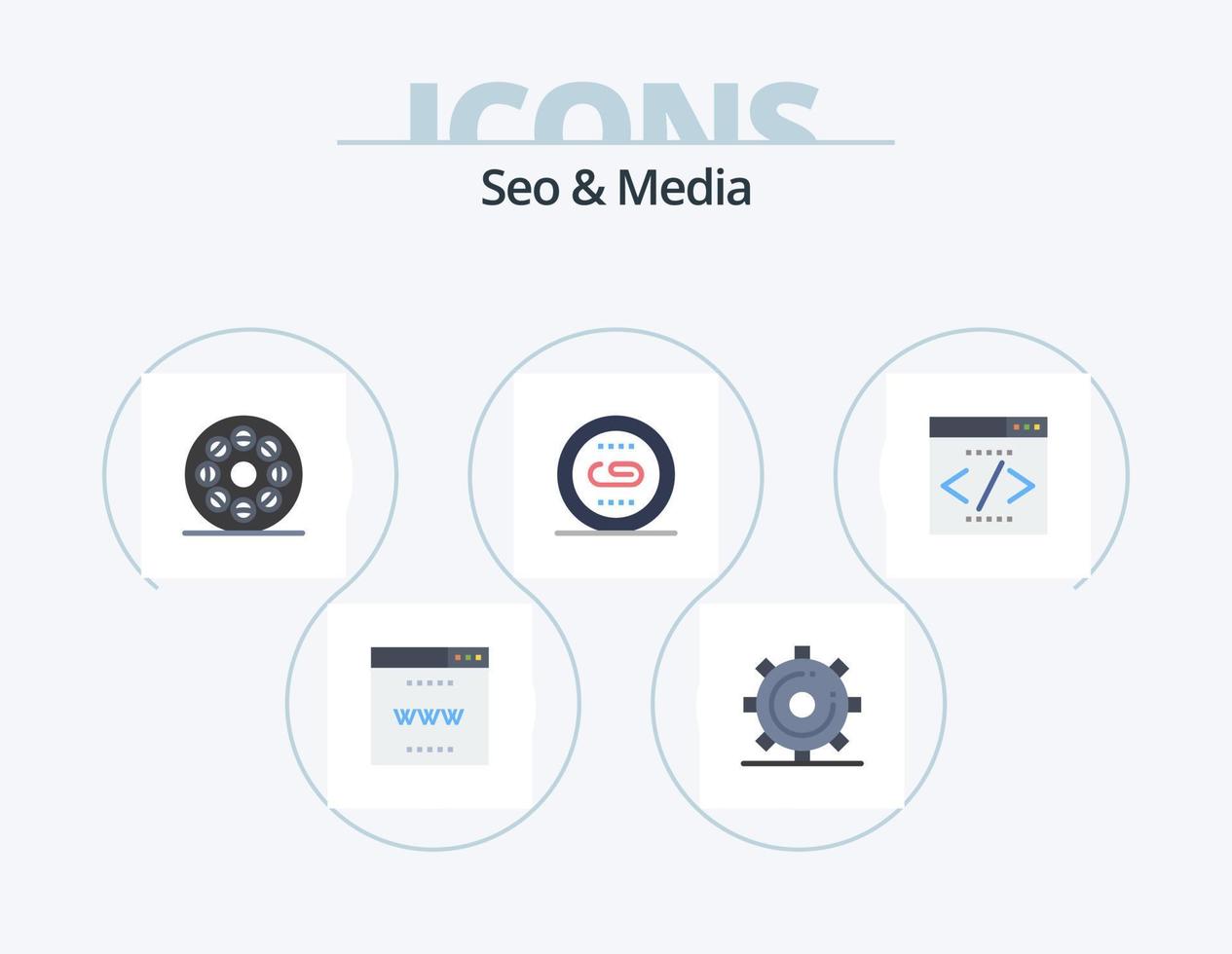 seo y medios de comunicación plano icono paquete 5 5 icono diseño. buscar. medios de comunicación. buscar. enlace. vídeo vector