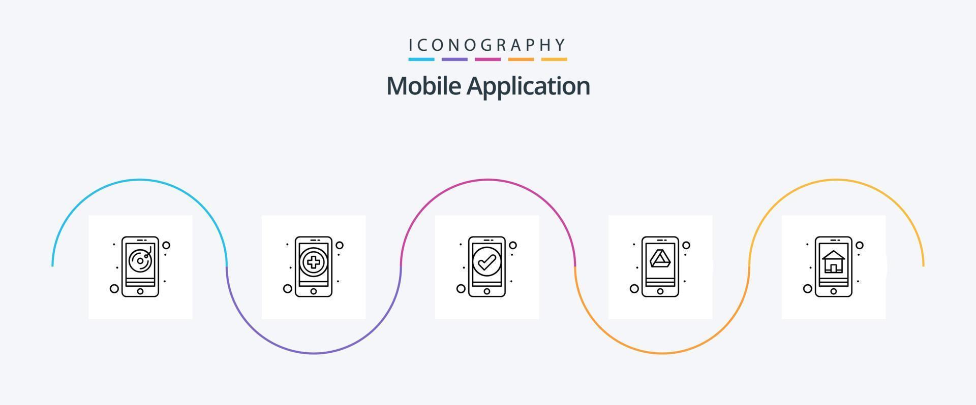 Mobile Application Line 5 Icon Pack Including home page. app. app. storage. drive vector