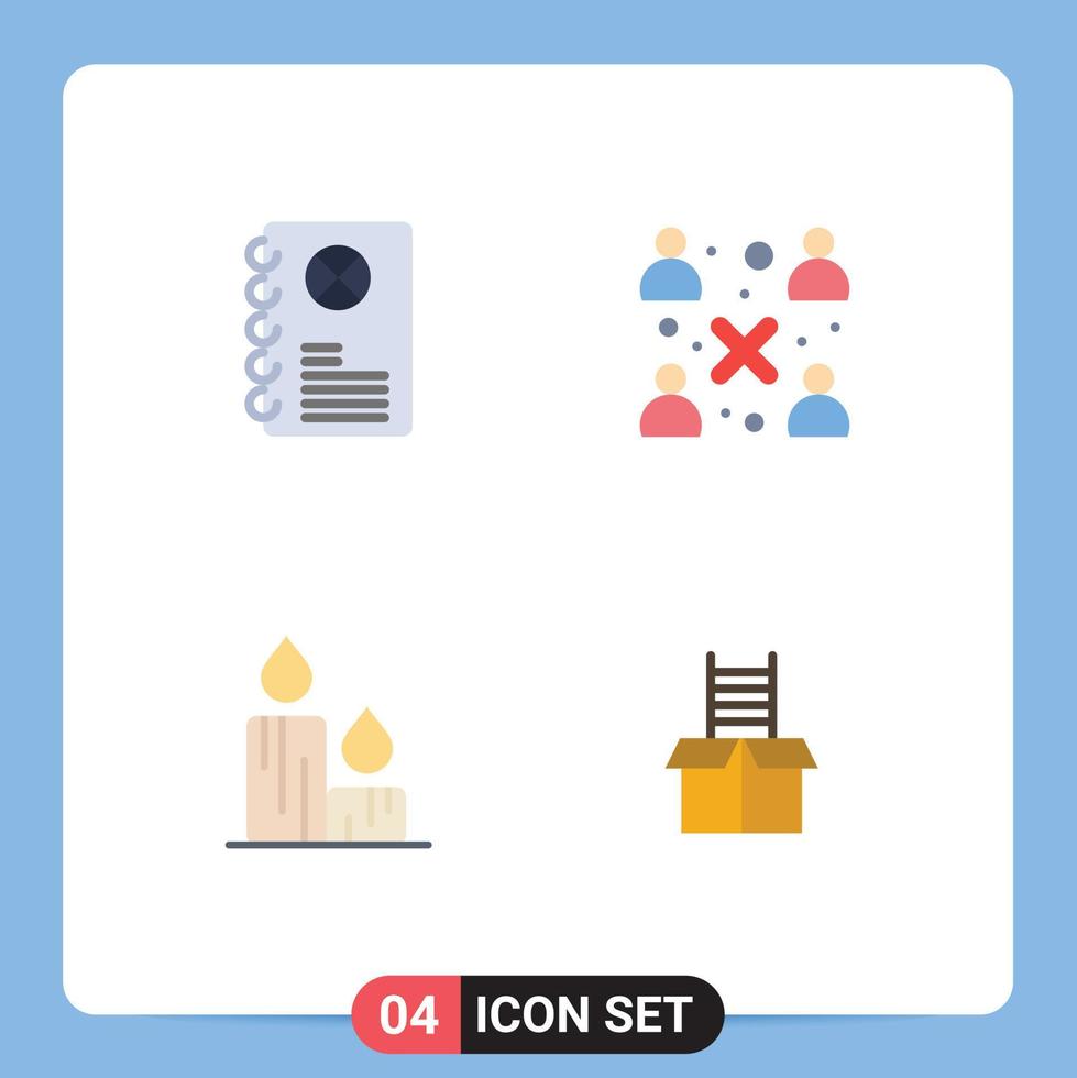Mobile Interface Flat Icon Set of 4 Pictograms of cinema fire book people nature Editable Vector Design Elements