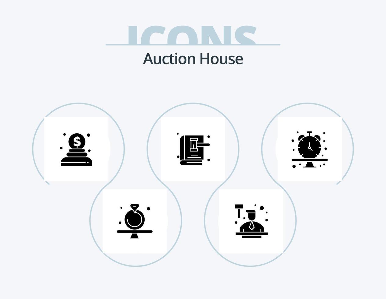 Auction Glyph Icon Pack 5 Icon Design. clock. law. law. gavel. auction vector