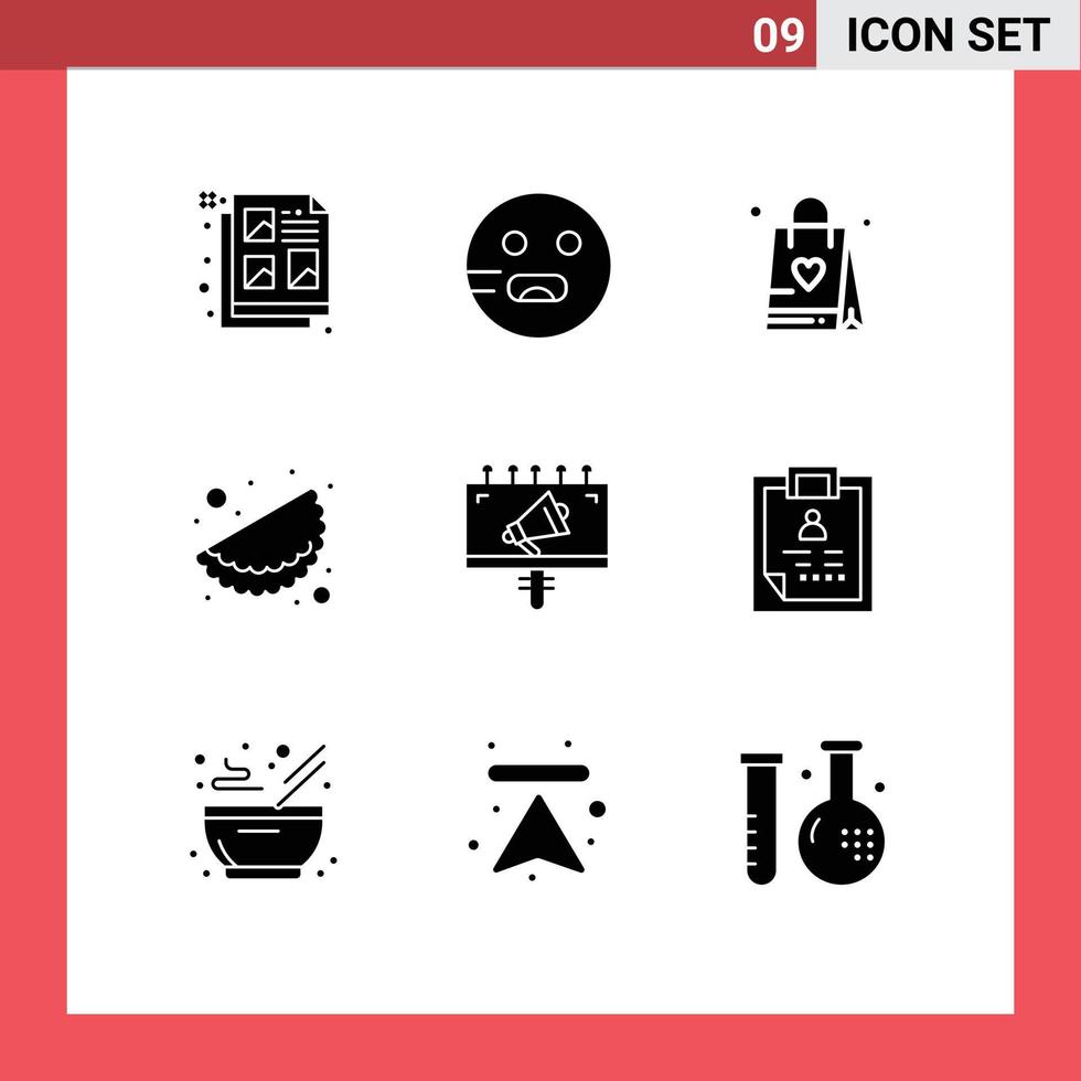 9 User Interface Solid Glyph Pack of modern Signs and Symbols of marketing advertisement shopping bag ad matrhri Editable Vector Design Elements