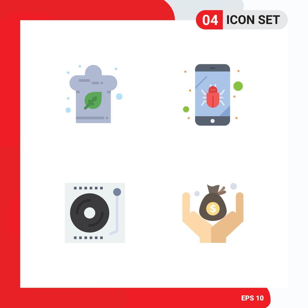 Editable Vector Line Pack of 4 Simple Flat Icons of cook dj kitchen security turntable Editable Vector Design Elements