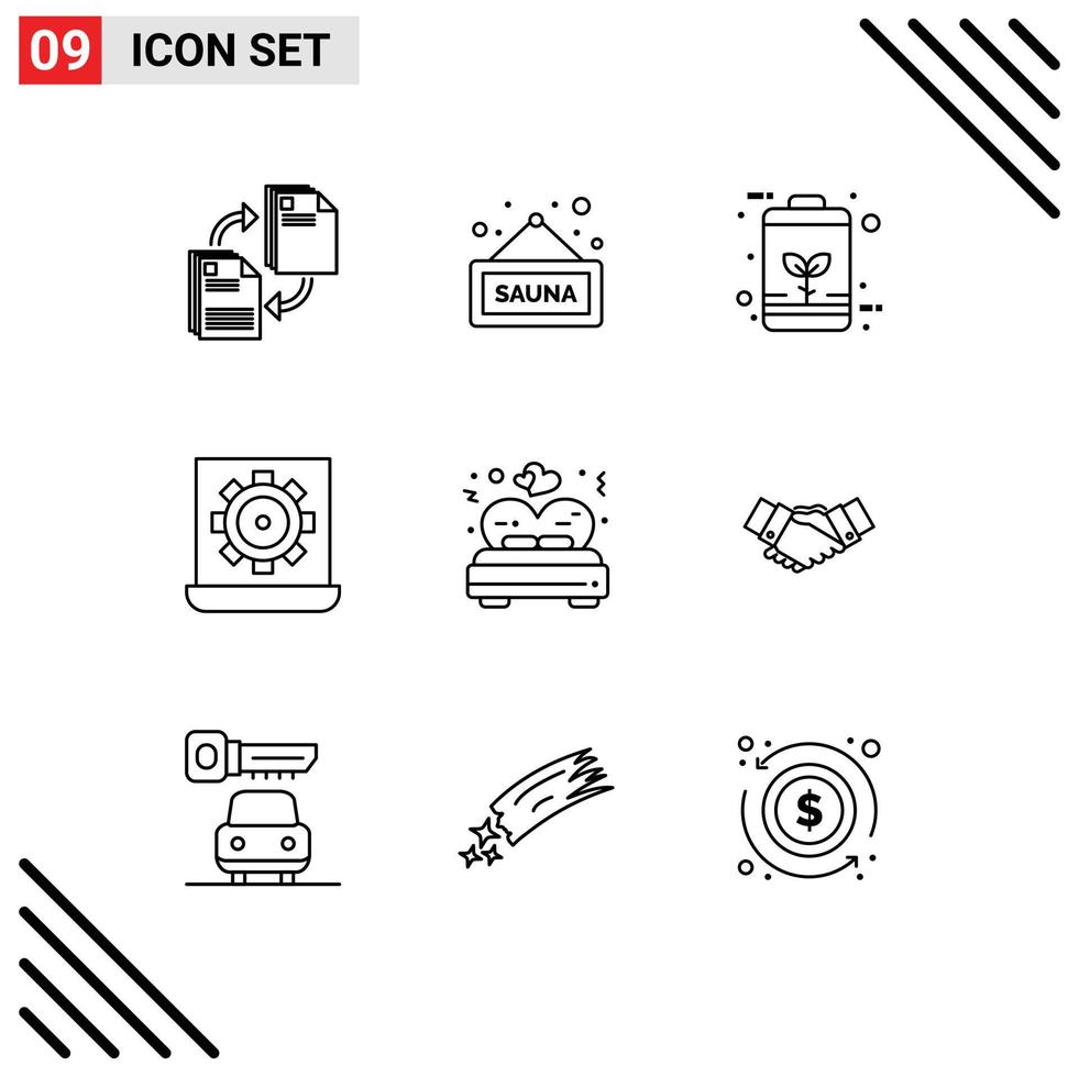 9 User Interface Outline Pack of modern Signs and Symbols of preference configure tag computer energy Editable Vector Design Elements
