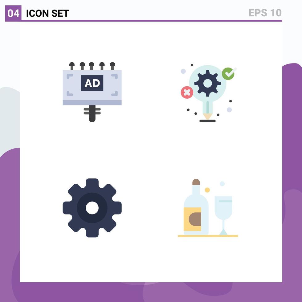 Set of 4 Vector Flat Icons on Grid for ad media signboard creative multimedia Editable Vector Design Elements