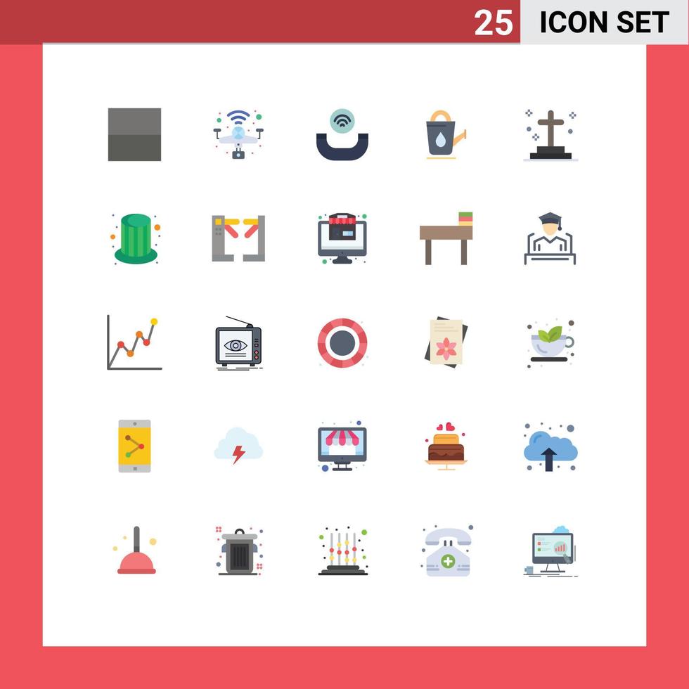 Pictogram Set of 25 Simple Flat Colors of graveyard ghost ring death water Editable Vector Design Elements