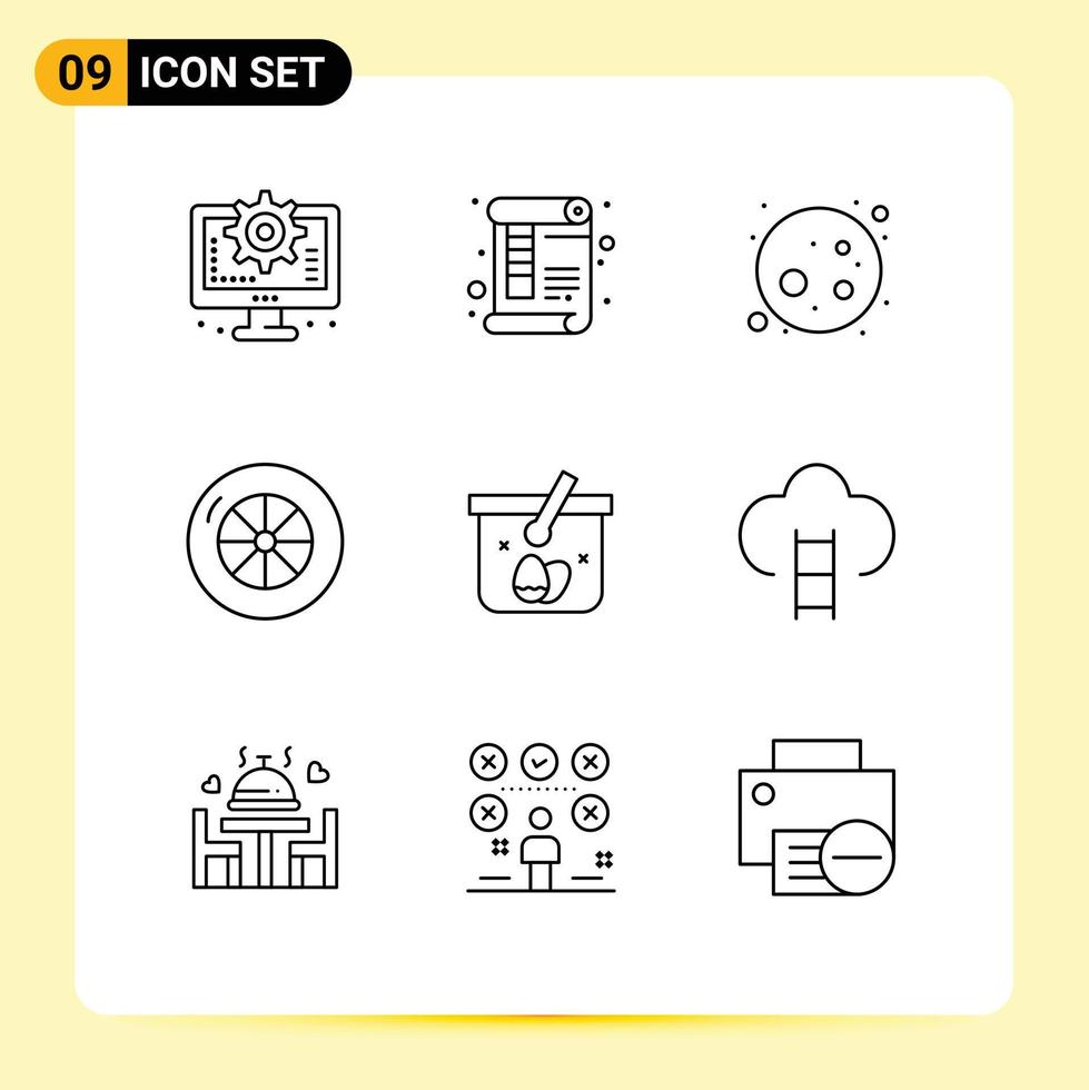 9 Outline concept for Websites Mobile and Apps easter cart ruler basket tire Editable Vector Design Elements