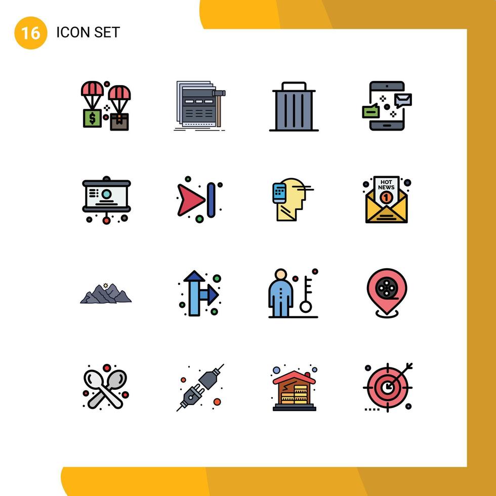 16 Flat Color Filled Line concept for Websites Mobile and Apps email communication webpage trash recycle Editable Creative Vector Design Elements