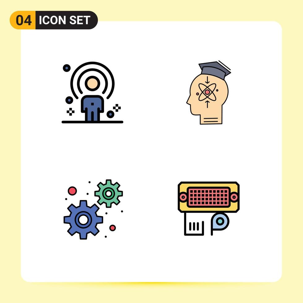 Pack of 4 creative Filledline Flat Colors of customer skill person head gears Editable Vector Design Elements