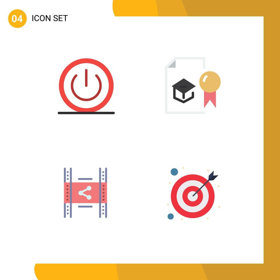 Pack of 4 creative Flat Icons of basic university power diploma film Editable Vector Design Elements
