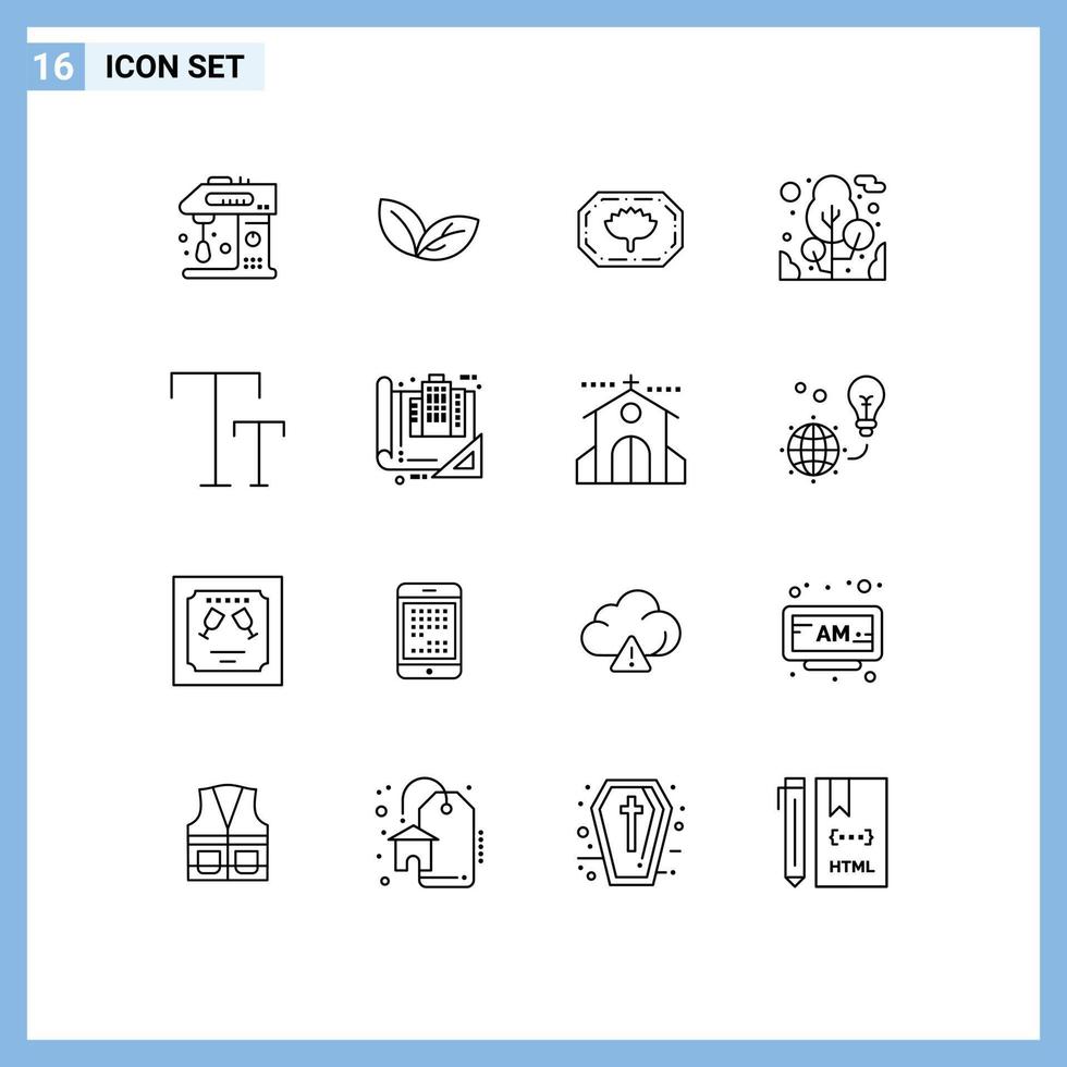 16 Universal Outlines Set for Web and Mobile Applications text big spring camping plant Editable Vector Design Elements