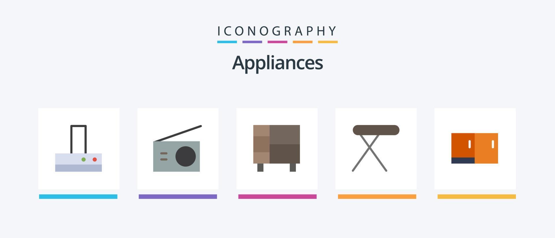 Appliances Flat 5 Icon Pack Including desk. table. home. iron. appliances. Creative Icons Design vector