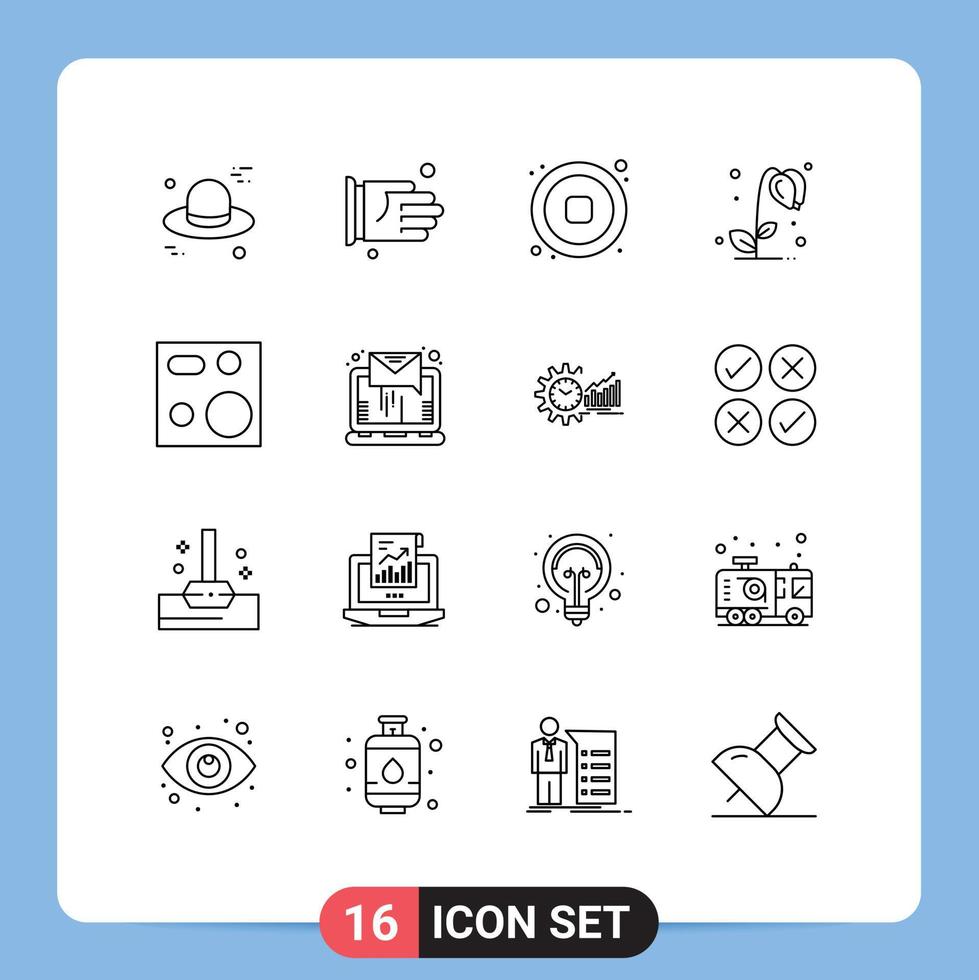 Universal Icon Symbols Group of 16 Modern Outlines of electronics cooking music spring floral Editable Vector Design Elements