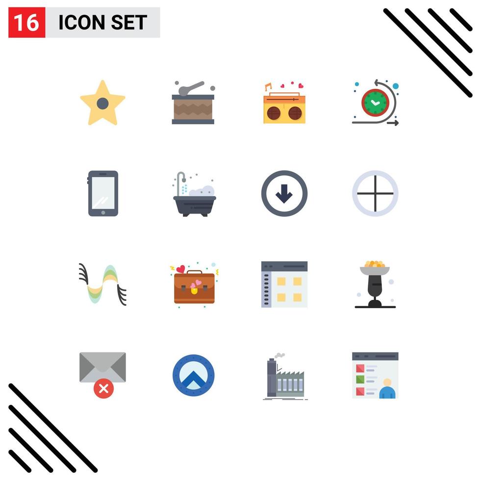 Flat Color Pack of 16 Universal Symbols of android smart phone heart phone routine Editable Pack of Creative Vector Design Elements