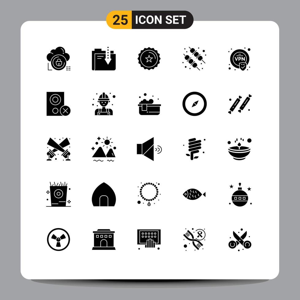 Editable Vector Line Pack of 25 Simple Solid Glyphs of encryption bbq download barbecue ecommerce Editable Vector Design Elements