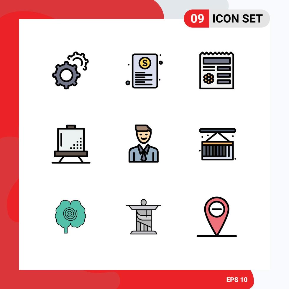 Pack of 9 Modern Filledline Flat Colors Signs and Symbols for Web Print Media such as business development basic design board Editable Vector Design Elements