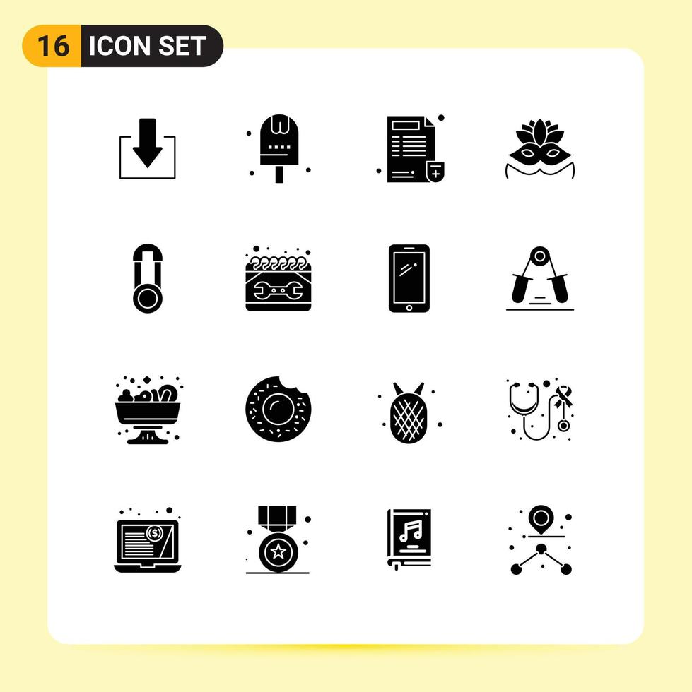 16 Thematic Vector Solid Glyphs and Editable Symbols of pins baby doctor eye mask carnival mask Editable Vector Design Elements