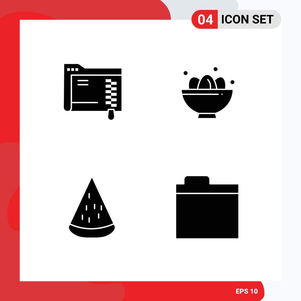 Mobile Interface Solid Glyph Set of 4 Pictograms of data dessert storage easter fruit Editable Vector Design Elements